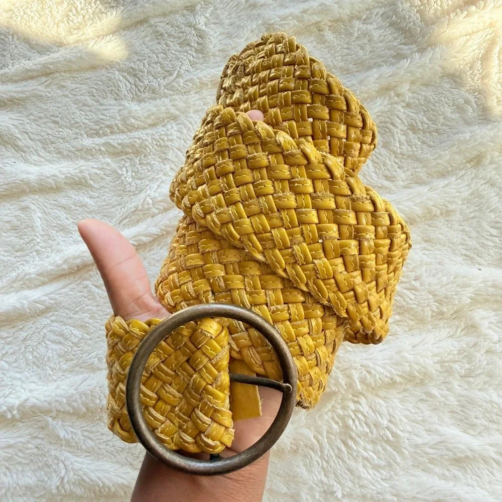 Territory Ahead Genuine Leather Woven Belt Mustard Yellow Size S/M